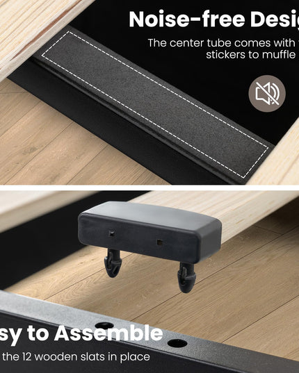 Giantex Full/Queen Size Bed Frame with 4 Storage Drawers & LED Lights, Headboard & Charging Station, Wooden Slats, Easy Assembly, Grey