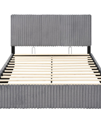 Lit de rangement relevable Giantex Queen Size avec tête de lit capitonnée à chevrons et oreilles.