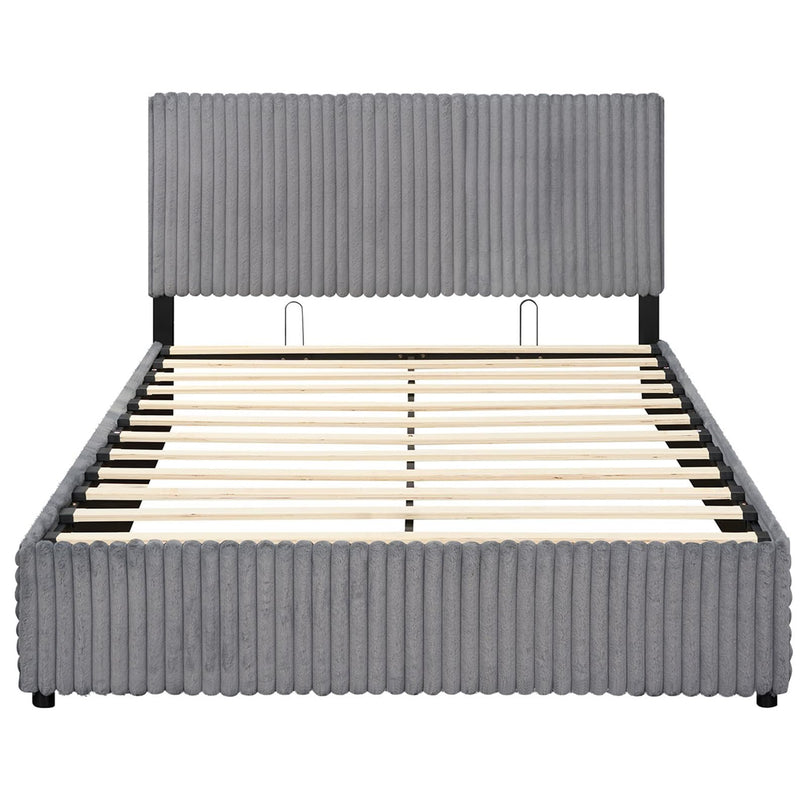 Lit de rangement relevable Giantex Queen Size avec tête de lit capitonnée à chevrons et oreilles.