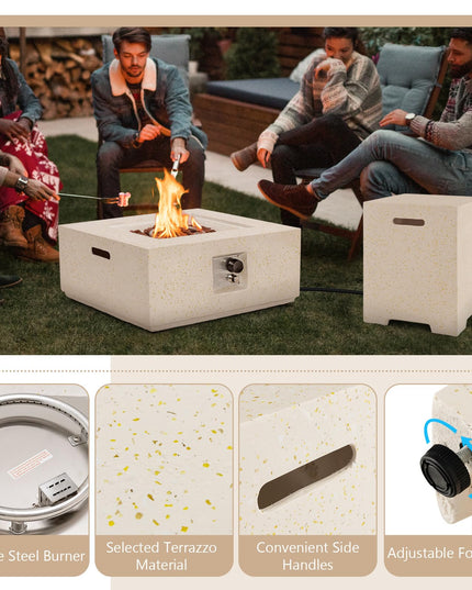 Giantex Propane Fire Pit Table Set, 40,000 BTU 28" Terrazzo Gas Fire Table w/ 16" Hideaway Tank Holder, Protective Covers