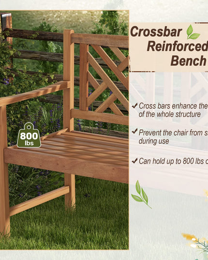 Giantex Outdoor Wooden Garden Bench - 2-Person Acacia Wood Bench, Front Porch Bench (Non-Foldable)