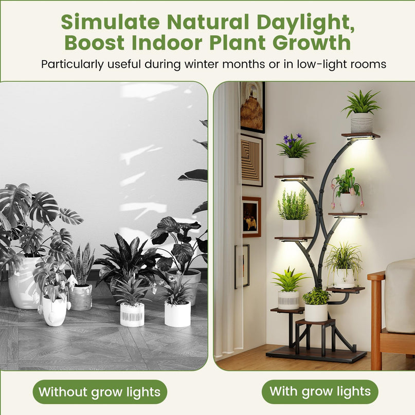 Giantex Plant Stand Indoor with Grow Lights 8-Tier 58" Tall Corner Metal Plant Shelf