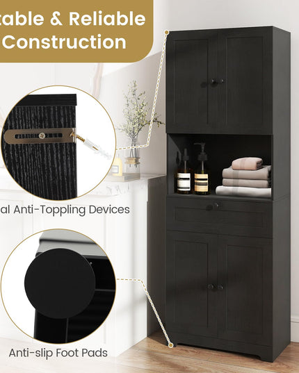 Armoire de Cuisine Autoportante Moderne Giantex de 171 cm de Haut avec 4 Portes et 1 Tiroir