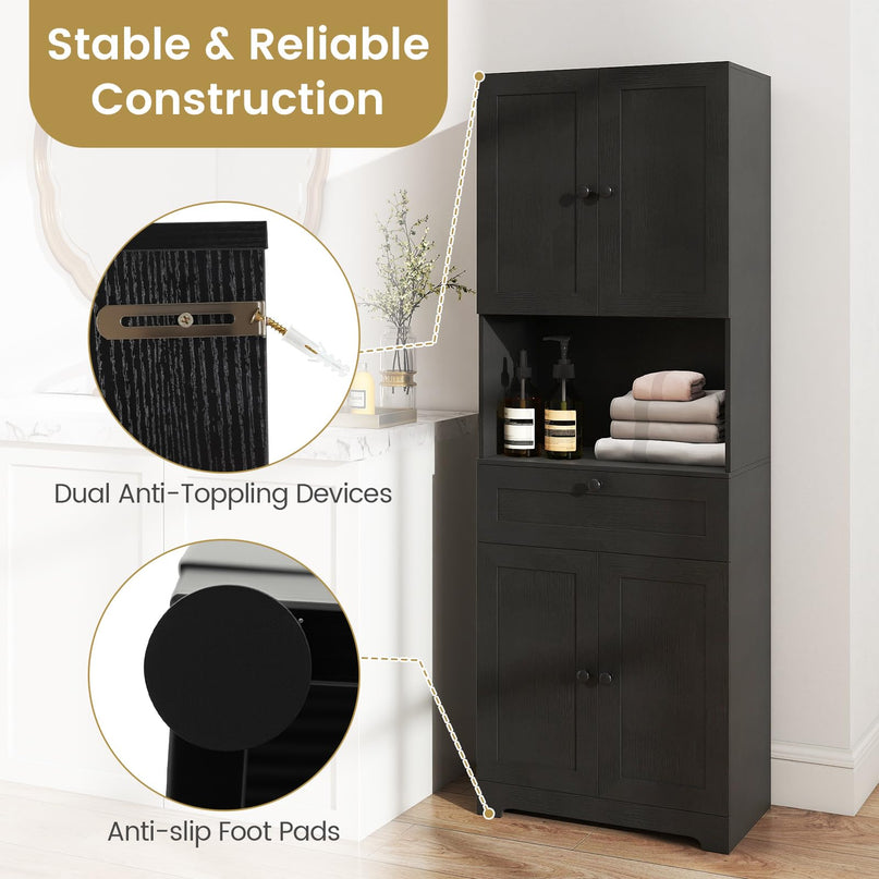 Armoire de Cuisine Autoportante Moderne Giantex de 171 cm de Haut avec 4 Portes et 1 Tiroir