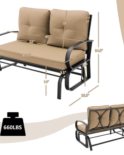 Giantex 2 Seats Glider Bench for Outside, Patio Glider Porch Loveseat w/Cushions & Powder Coated Steel Frame
