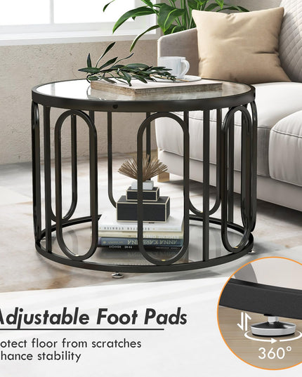 Giantex Small Round Glass Coffee Table, 24" Accent Side Sofa Tea Table with Tempered Glass Top & Oval Swivel Brackets