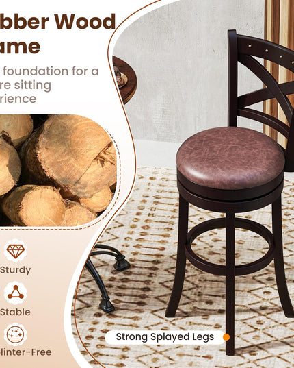 Giantex 30" Swivel Bar Stools with Footrest & Rubber Wood Frame