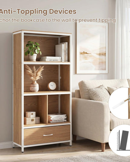 Giantex 56" Tall Bookcase with Drawer 5-Tier Bookshelf