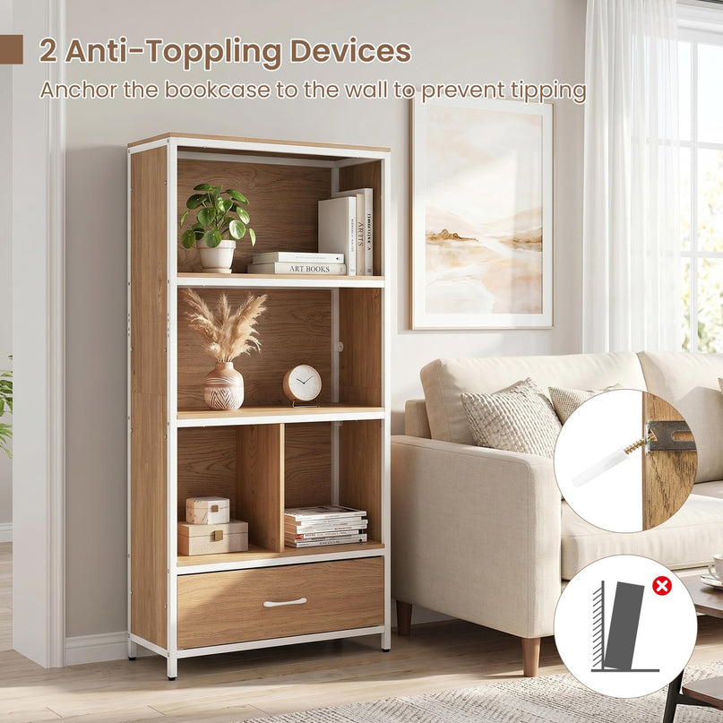 Giantex 56" Tall Bookcase with Drawer 5-Tier Bookshelf