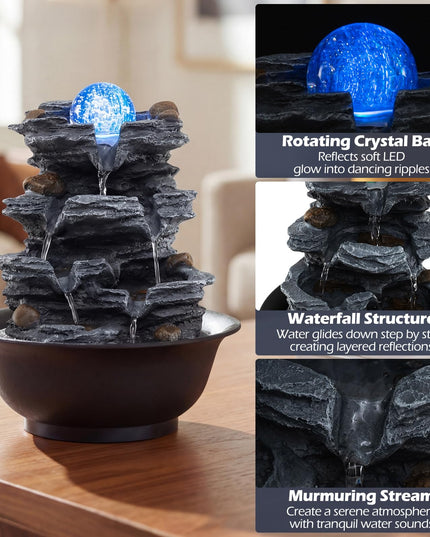 Giantex Tabletop Water Fountain with Rotating Crystal Ball & LED Lights