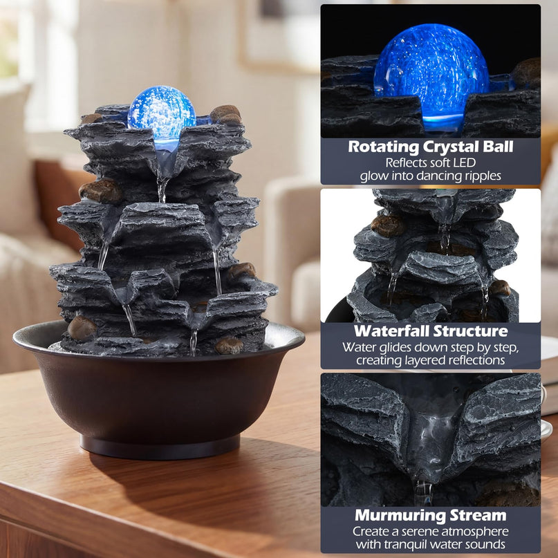 Fontaine à eau de table Giantex avec boule de cristal rotative et lumières LED