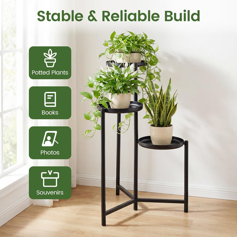 Giantex 3-Tier Metal Plant Stand Indoor Outdoor | Tall Corner Flower Pot Holder Display Rack