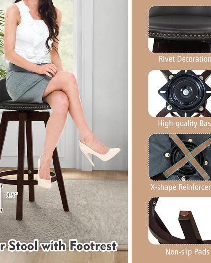 Giantex Swivel Bar Stools, 34.5 in Counter Height Stools with PVC Leather Cover, Rubber Wood Legs