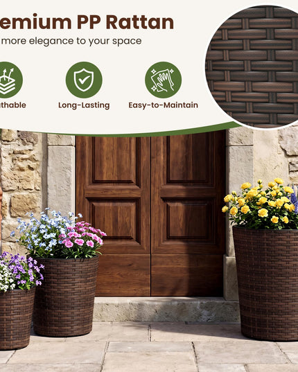 Giantex Set of 3 Plastic Planters with Drainage Holes and Saucers
