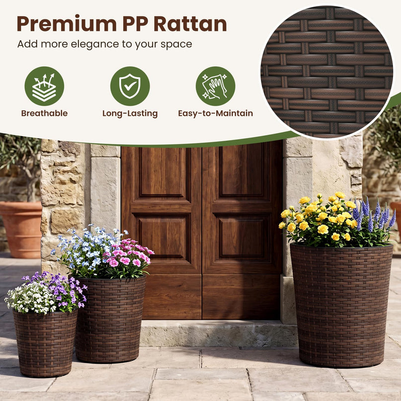 Giantex Set of 3 Plastic Planters with Drainage Holes and Saucers