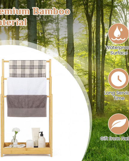 Giantex 3 Tier Free Standing Bamboo Towel Rack with Storage Shelf