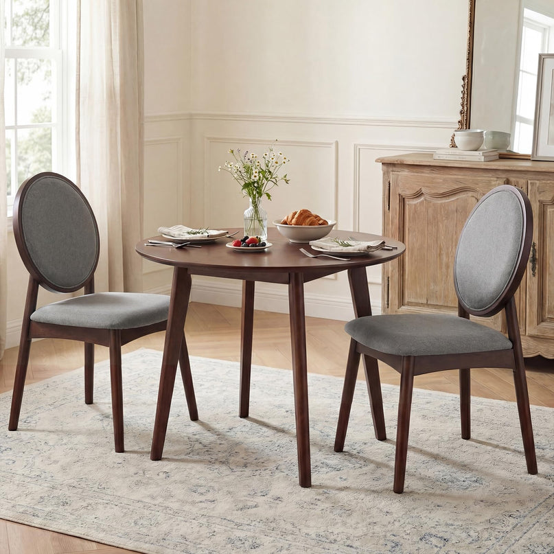 Chaises de salle à manger Giantex en tissu de lin rembourré avec siège rembourré et dossier rond (2/4)