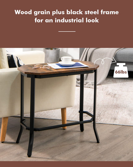 Giantex Narrow End Table w/Rustic Wood Grain & Stable Steel Frame, 25.5"x12.5"x24.5" Rustic Brown