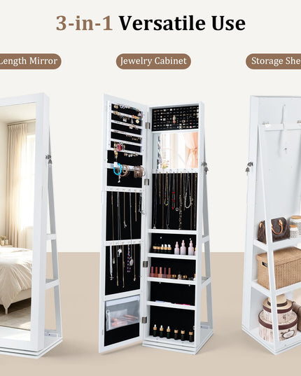 CHARMAID Lockable Standing Swivel Jewelry Armoire with Full Length Mirror
