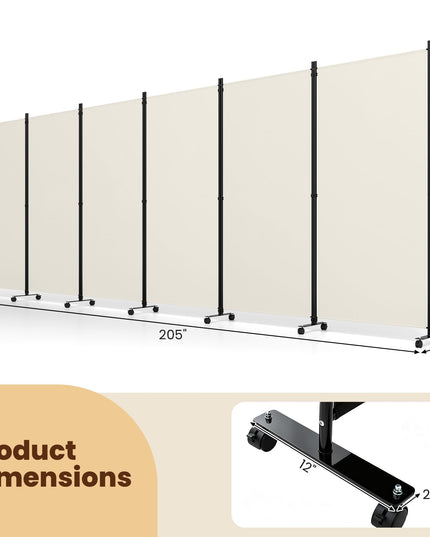 Giantex 6-Panel Folding Room Divider with Wheels( 205'' x 12'' x 71'' )