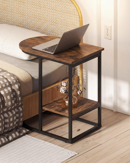 Giantex C Shaped End Table with Industrial Wood Tabletop & Storage Shelf