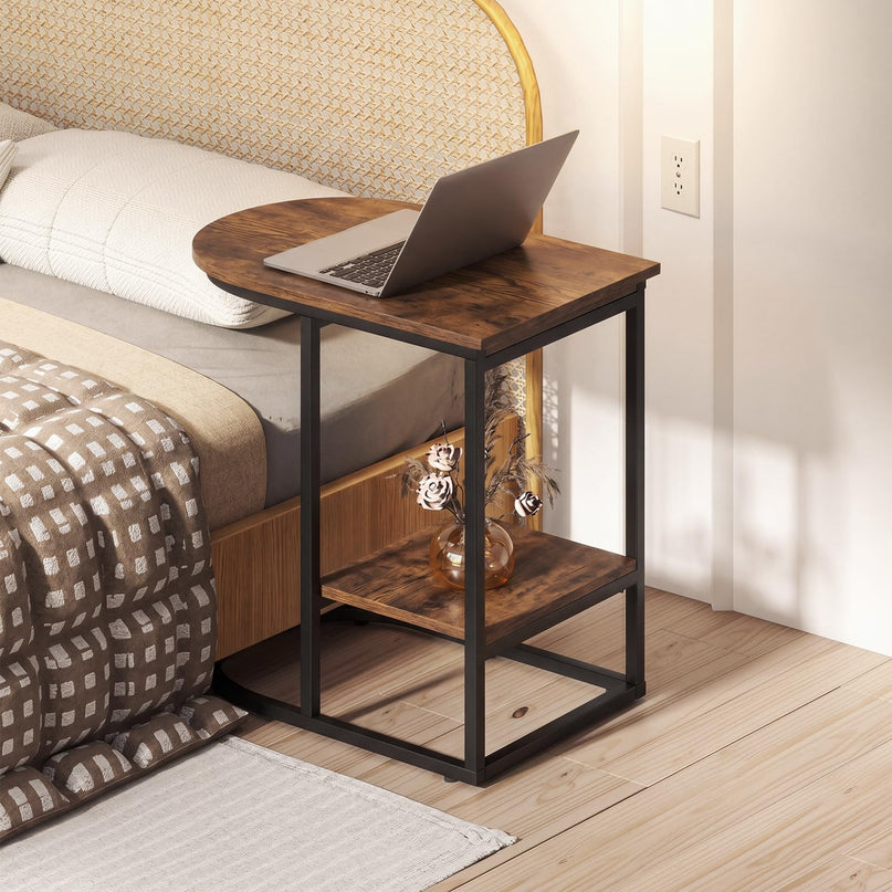 Giantex C Shaped End Table with Industrial Wood Tabletop & Storage Shelf