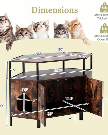Giantex Corner Cat Litter Box Enclosure - Cat Washroom Hidden Furniture with Dual Front Entries