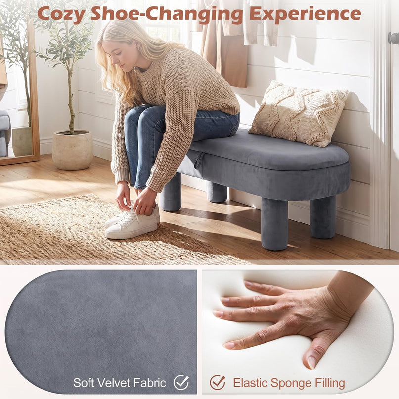 GIANTEX 41" Oval Ottoman with Storage and Upholstered Seat