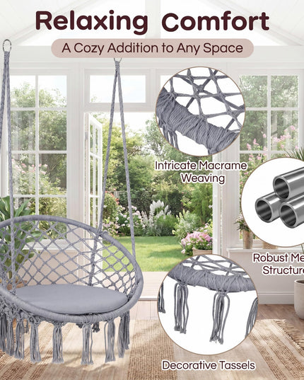 Giantex Hammock Chair Macrame Swing with Round Seat Cushion and Hardware Kit