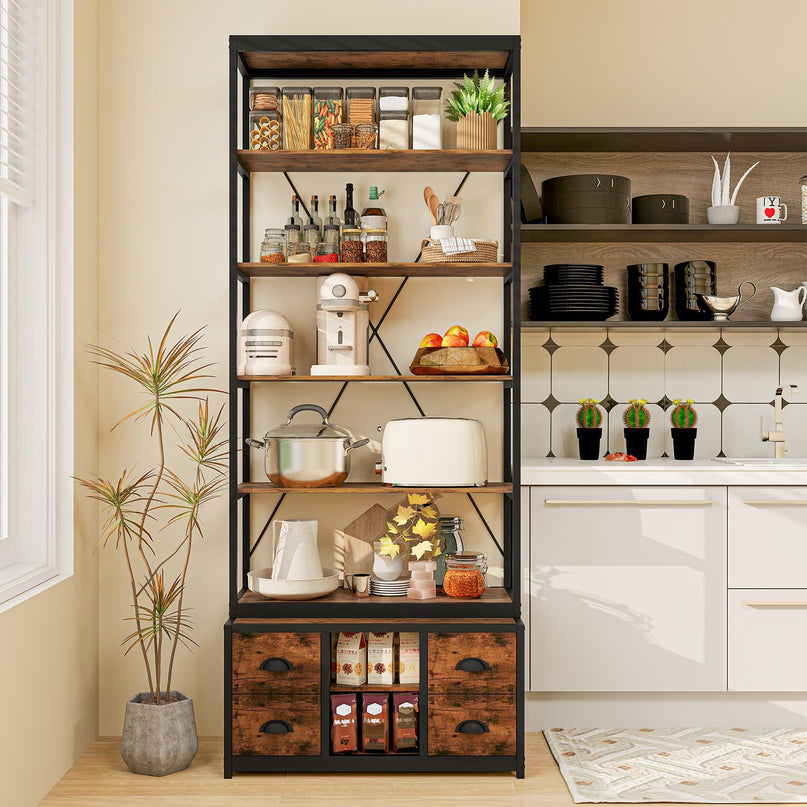 Giantex 5-Tier Industrial Bookshelf, Triple Wide Heavy-Duty Metal Frame Bookcases w/ 14 Open Shelves