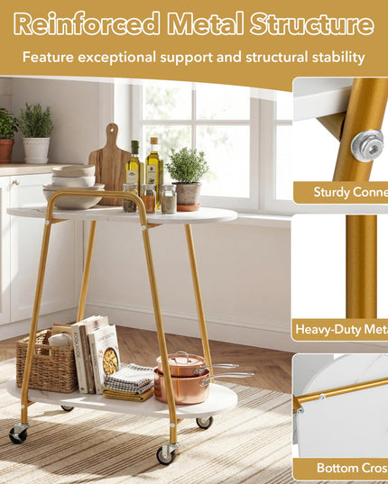 Giantex 2-Tier Gold Rolling Cart for Home Kitchen
