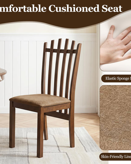 Giantex Wood Dining Chairs Set w/ Linen Fabric Seat & Rubber Wood Frame