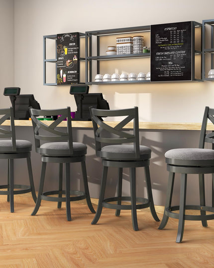 Giantex Wood Swivel Bar Stools Set of 2/4,  Upholstered Counter Height Bar Stools with X Back, Linen Cushioned Seat
