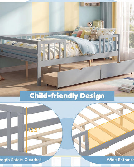 Lit simple pour enfants Giantex avec barrières de sécurité et étagère latérale