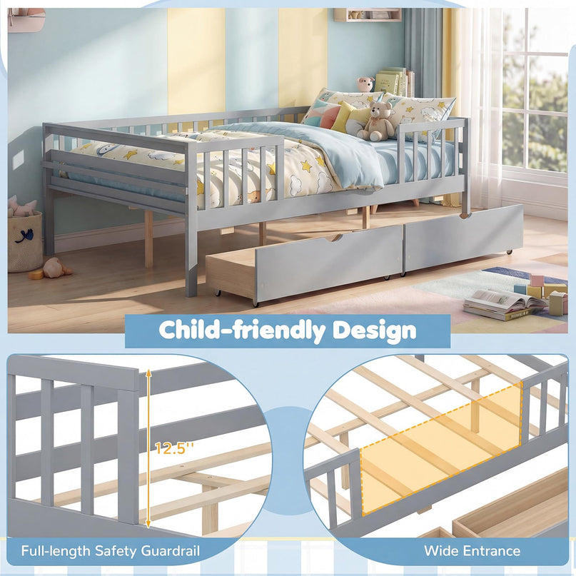 Lit simple pour enfants Giantex avec barrières de sécurité et étagère latérale