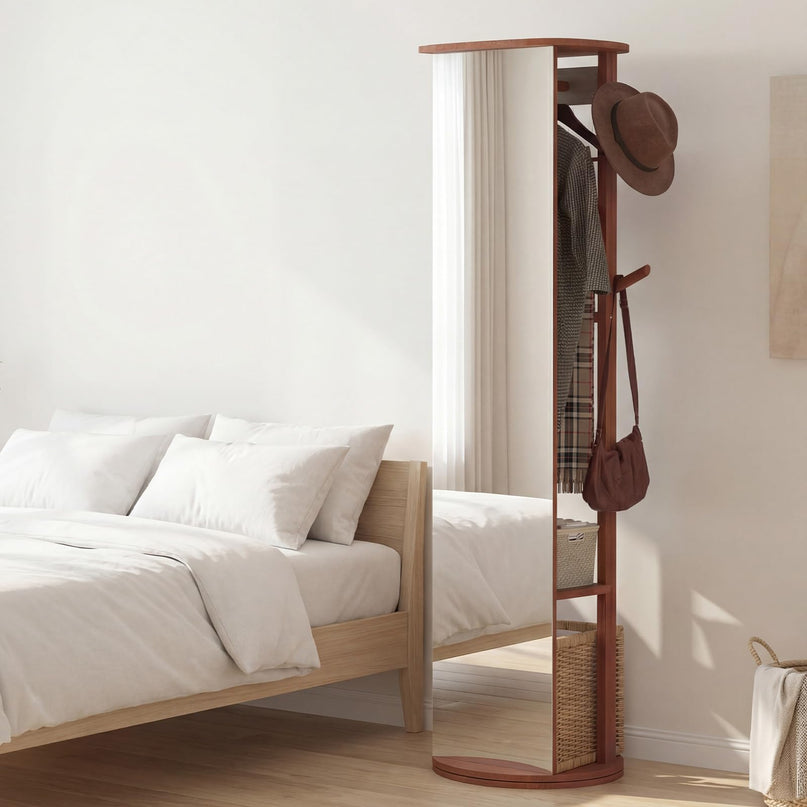 Giantex 66" Wood Floor Standing Mirror with 2 Clothes Rods for Bedroom
