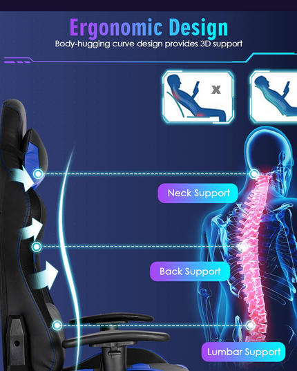 Giantex RGB Gaming Chair, Ergonomic Video Game Chair with Led Light