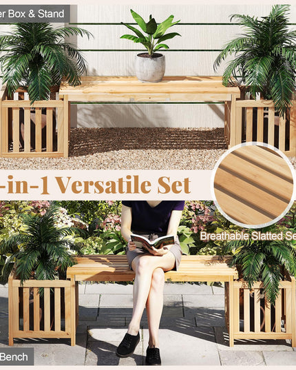 Giantex 2 in 1 Outdoor Bench with 2 Raised Garden Beds