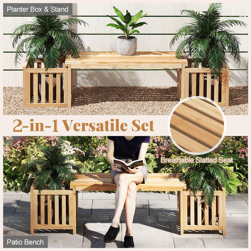 Giantex 2 in 1 Outdoor Bench with 2 Raised Garden Beds