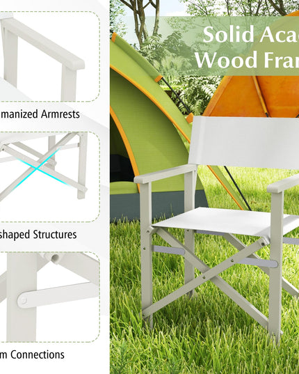 Giantex Set  Folding Director Chairs, Lightweight Patio Camping Chair with Acacia Wood Frame & Oxford Fabric Seat