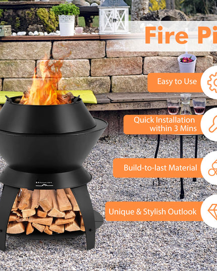 Giantex 3-in-1 Smokeless Fire Pit, 20" Wood Burning Firepit w/Removable Wok Ring & Ash Pan