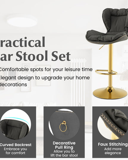 Giantex Adjustable Bar Stool Set of 2, PU Leather Bar Chairs with Padded Seat
