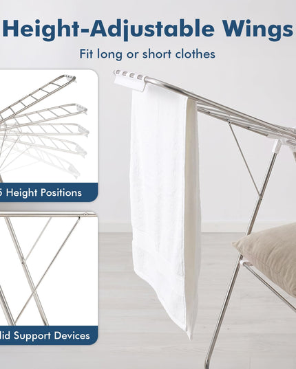GIANTEX 60" L 2-Tier Stainless Foldable Clothes Drying Rack with Sock Clips