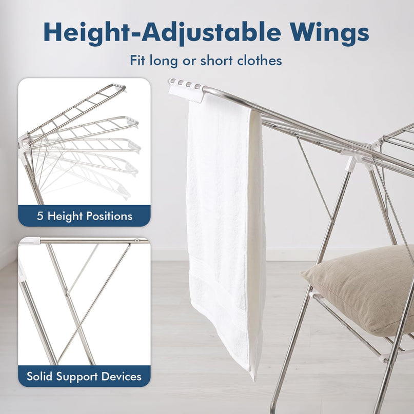 GIANTEX 60" L 2-Tier Stainless Foldable Clothes Drying Rack with Sock Clips