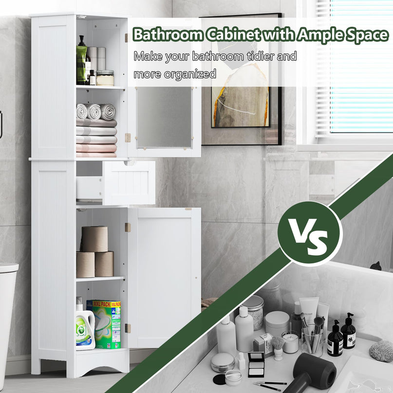 Giantex Freestanding Bathroom Storage Cabinet - 67” Tall Slim Pantry Cabinet