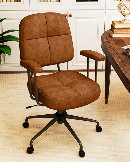Giantex Mid Century Modren Office Chair, Fuax Leather Desk Chair w/Armrest & Mid Back