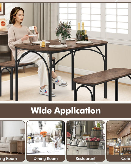 Giantex Dining Table Set for 4, Modern Oval Kitchen Table Set with 2 Benches, Metal Frame