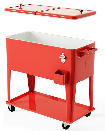 Giantex 80 Quart Patio Cooler Rolling Cooler Ice Chest with Shelf