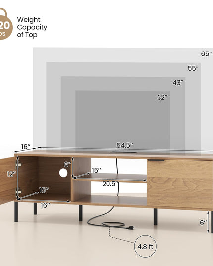 Giantex TV Stand for TVs up to 65”, Entertainment Center with Charging Station, 2 Cabinets, Open Shelves, 6 Sturdy Metal Legs