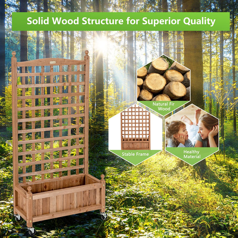 Giantex Mobile Plant Raised Bed with Lattice Trellis and Wheels